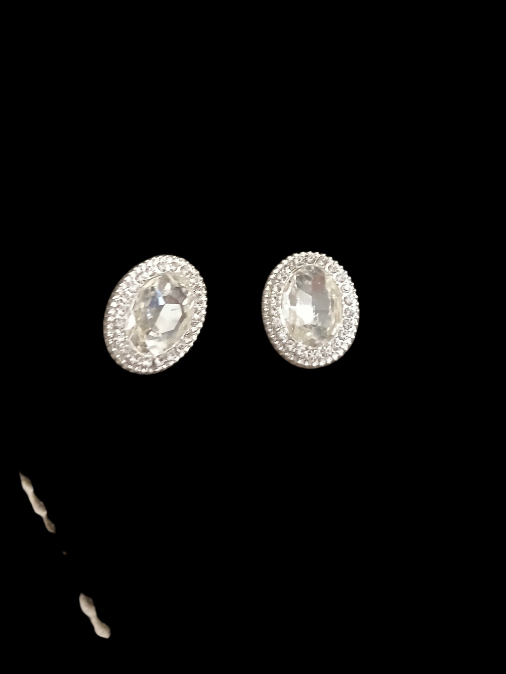 Clip On Silver Crystal Oval Halo Stud Earrings - Women Jewelry